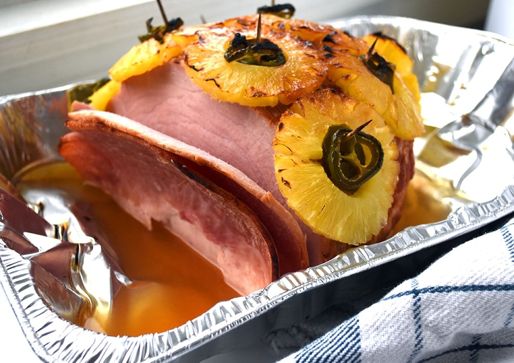 Pineapple and Jalapeno attached to a ham