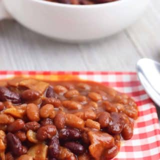 crockpot baked beans on a plate