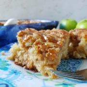apple coffee cake on the plate with a fork