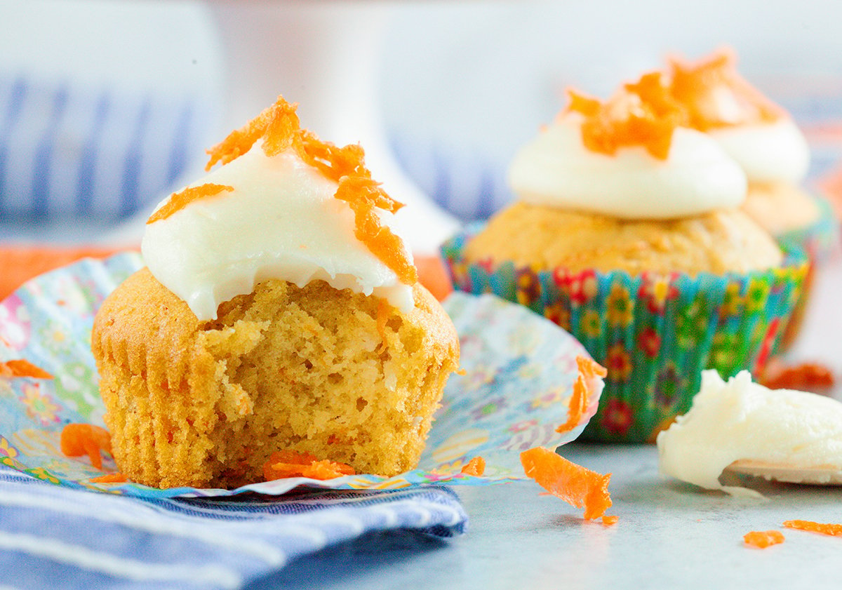 Carrot cake cupcakes with cream cheese frosting