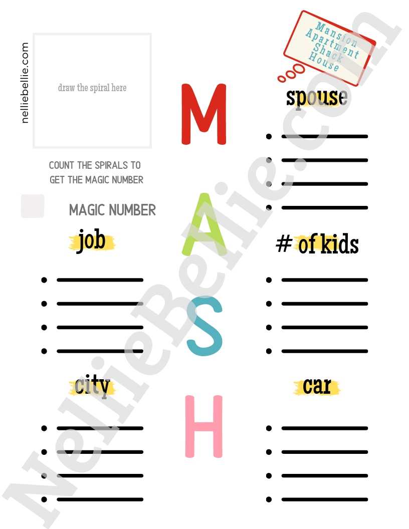 Mash Game Mansion Apartment Shack House Free Printable