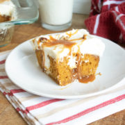 Pumpkin Poke Cake with cream cheese and caramel