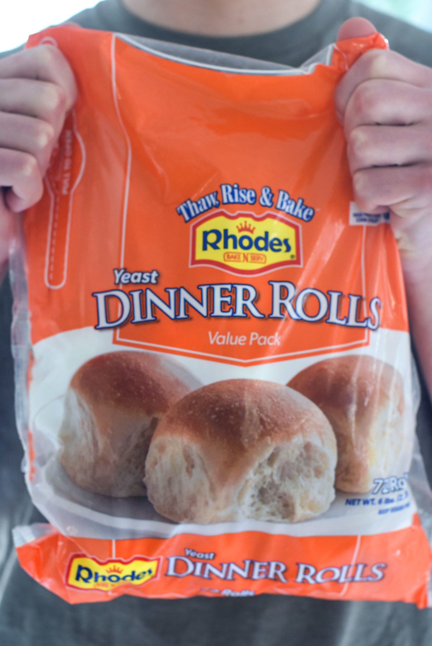 a bag of frozen Rhodes dinner rolls