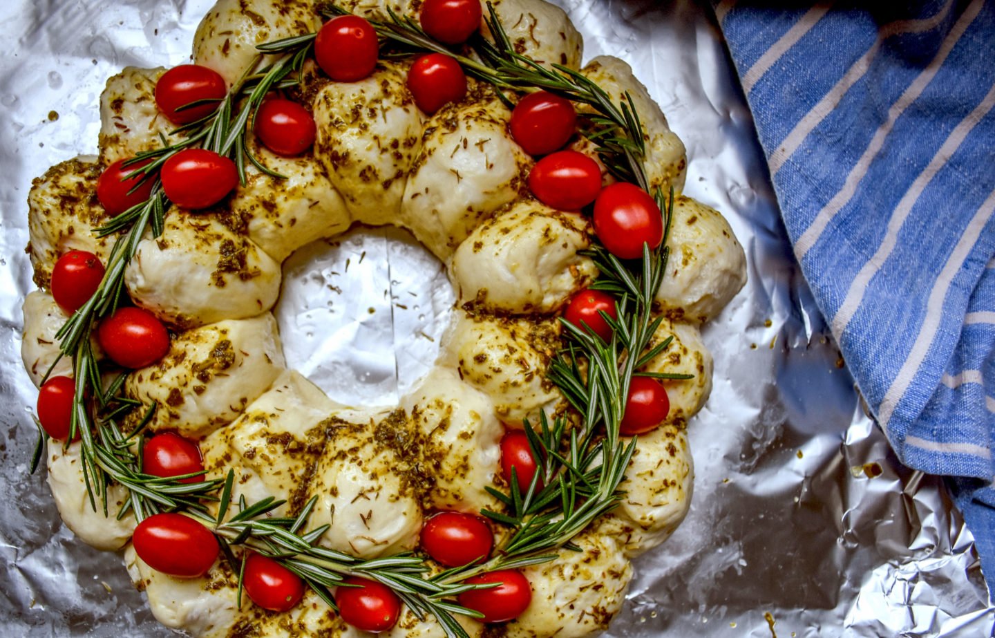 Dough for bread sharing wreath ready to go into the oven