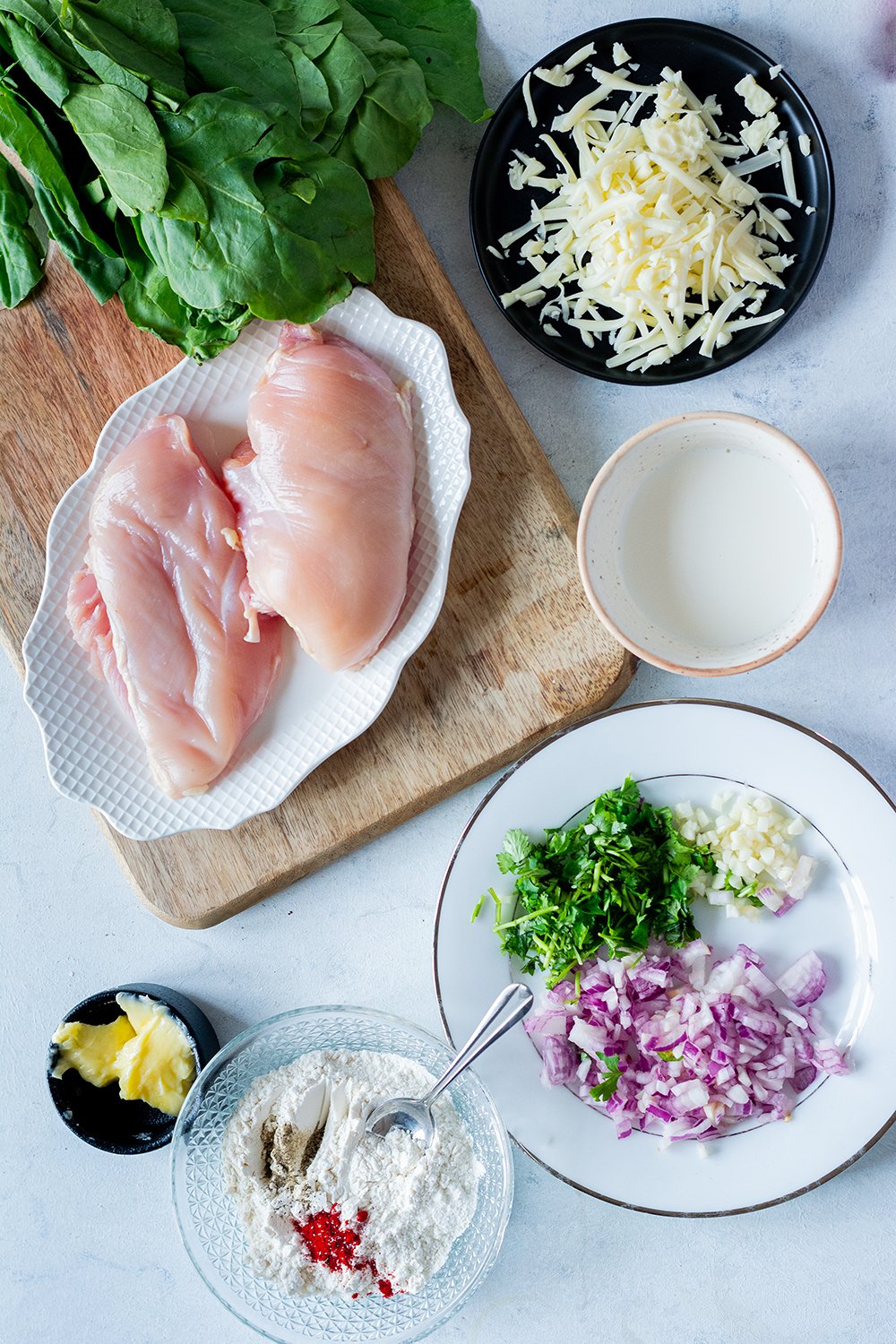 Ingredients for creamy chicken florentine.