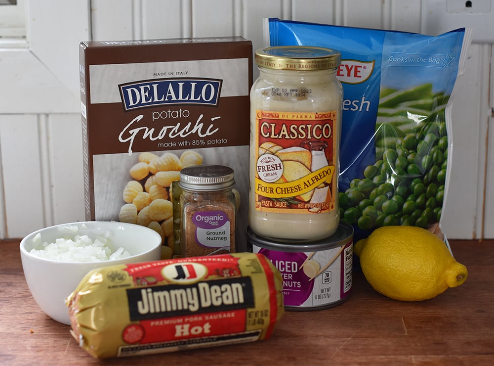 Ingredients of creamy gnocchi alfredo