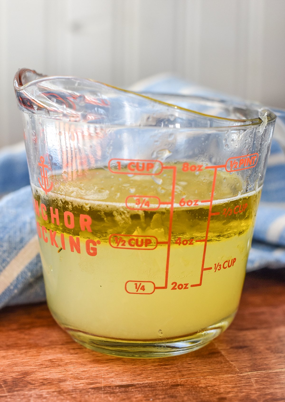 liquid in a measuring cup