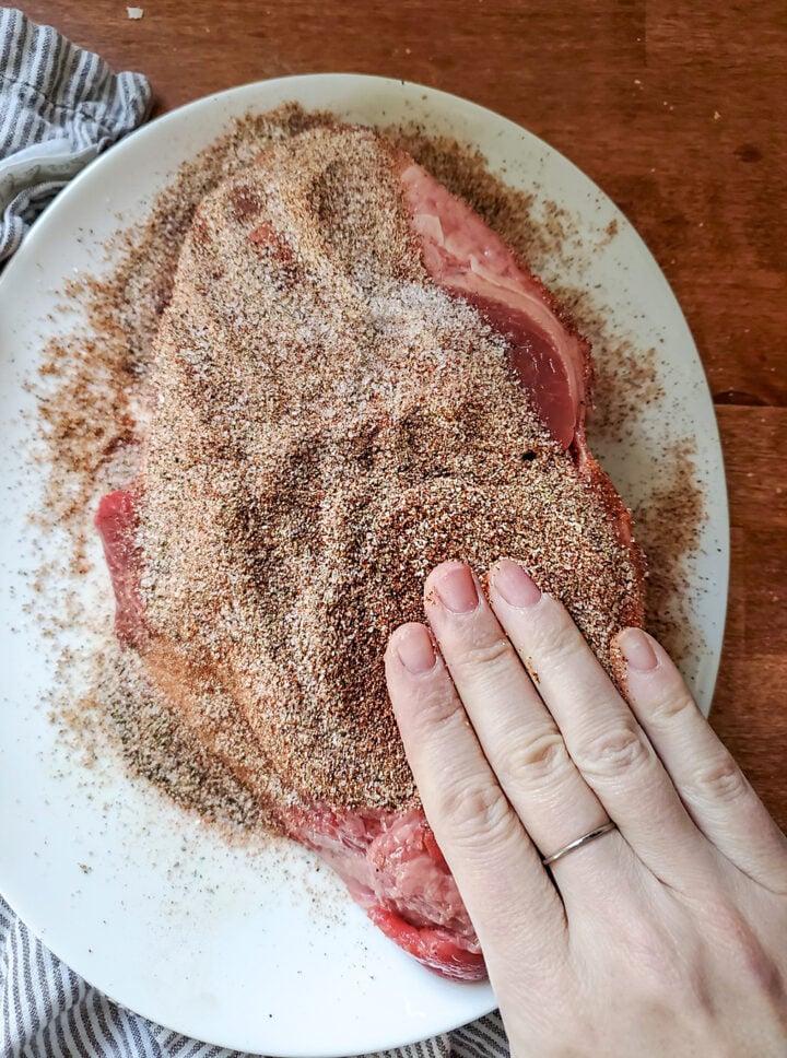 A dry rub helps lock in flavor on your Guinness beef roast