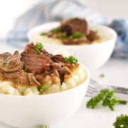 2 bowls of short rib stroganoff