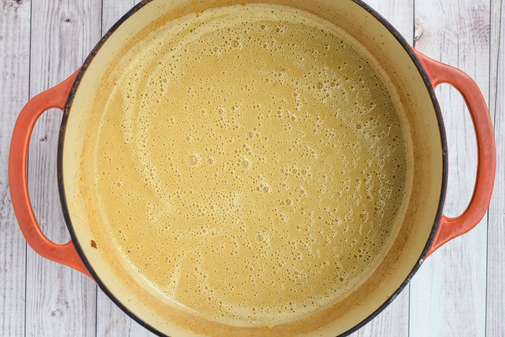 chowder base in a dutch oven pot