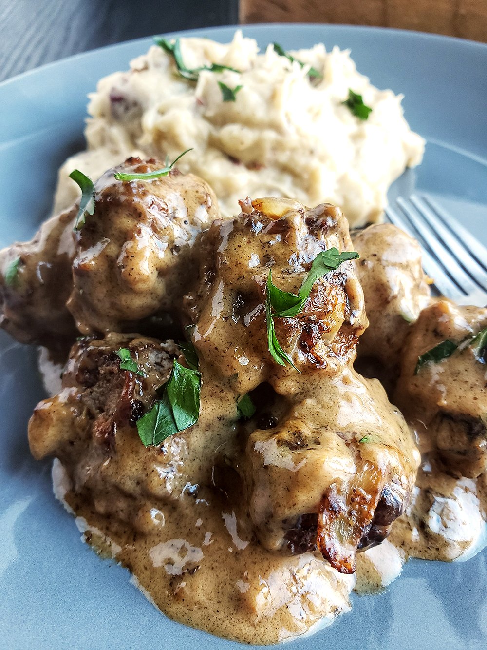 swedish meatballs over mashed potatoes