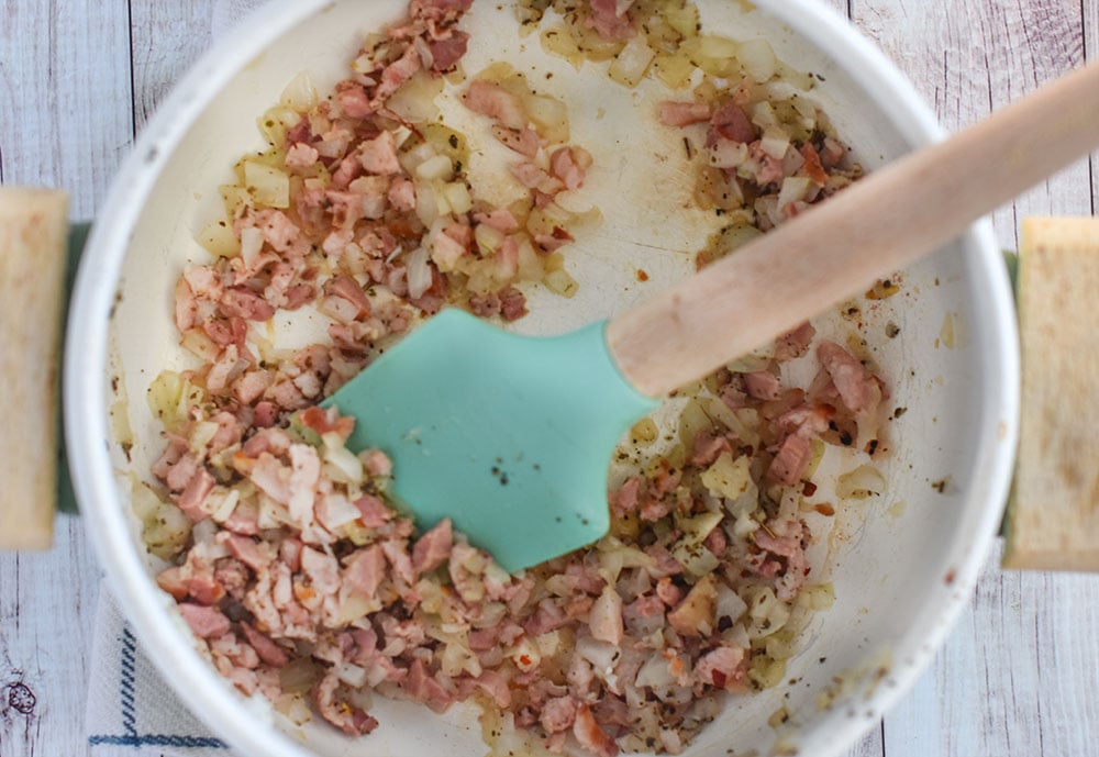 pancetta and onion sauted