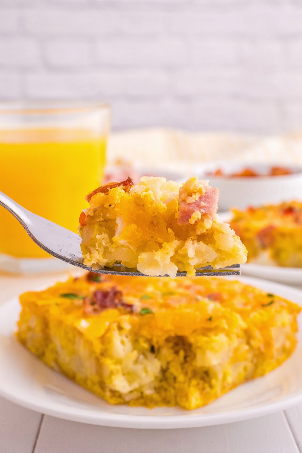 a forkful of breakfast tater tot casserole
