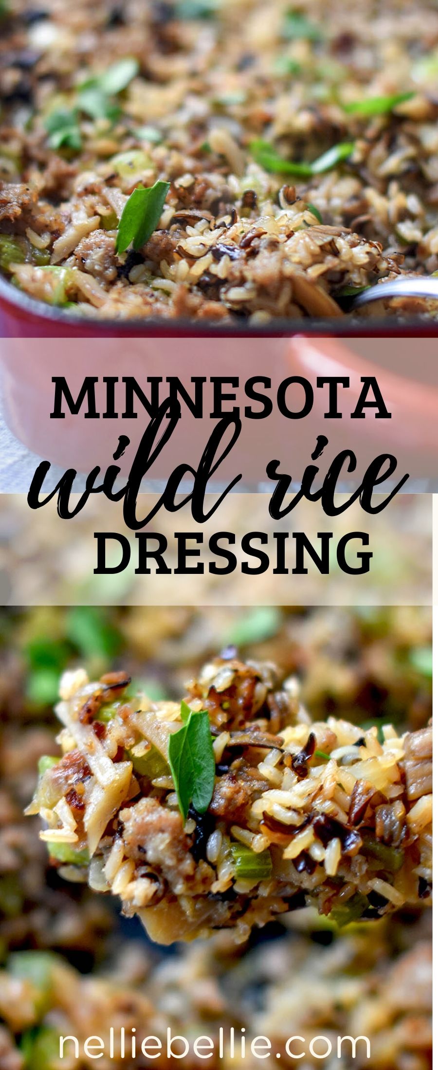 A Minnesota recipe for wild rice dressing that is simple and delicious. Using canned wild rice and ready-to-make brown rice, this is an easy dish for your holiday table! #wildrice #dressing #stuffing #casserole #minnesota